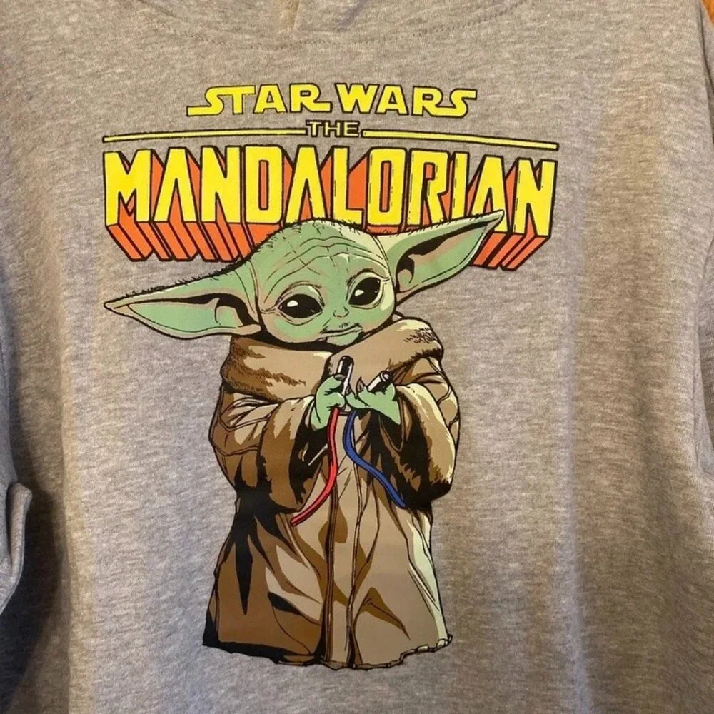 Star Wars Grogu Baby Yoda Mandalorian Mens Pullover Hoodie Sweatshirt Size Large - Picture 2 of 5